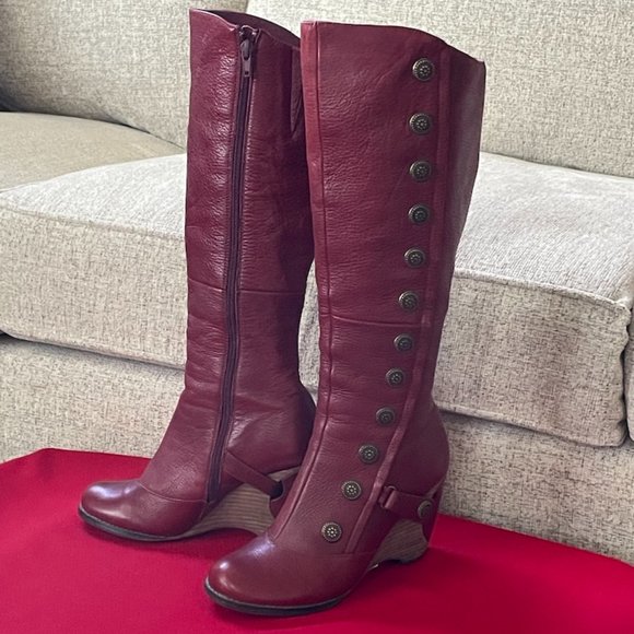 SOLD. SOLD. Miz Mooz Brick Red Leather Tall Heeled Boots - Picture 1 of 13